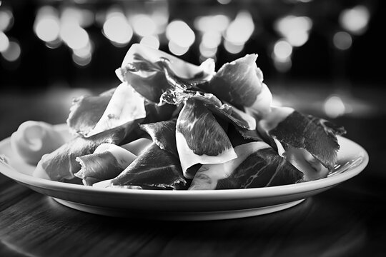 Thinly sliced culatello di zibello meat served on a white plate
