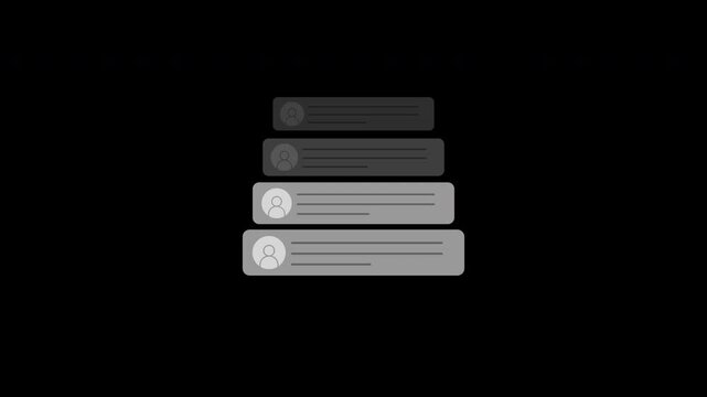 Minimalist digital message notifications animation on black background representing social media interaction or communication flow.