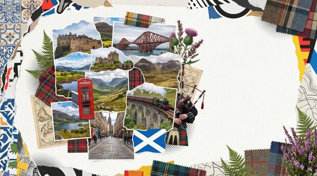 Scottish Collage: Castles, Trains, Bagpipes, and Tartan