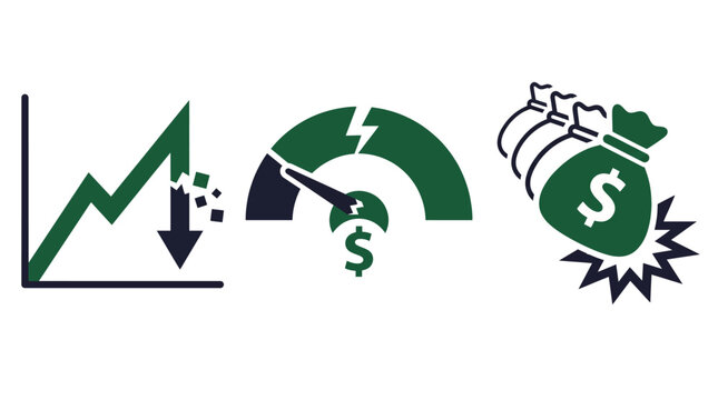 Cost Reduction and Price Cutting Business Icons Set - Financial Savings and Budget Management