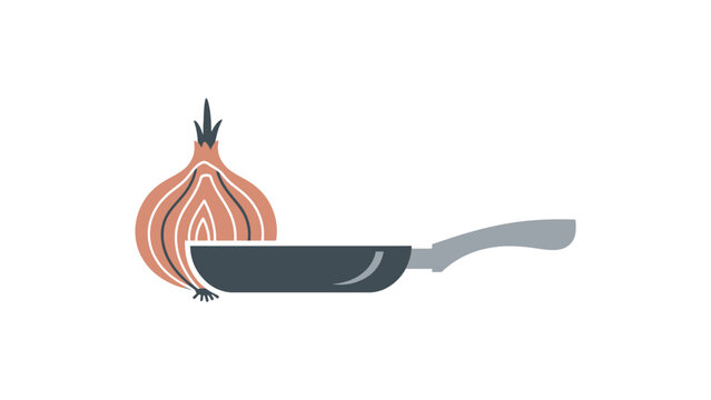 Onion and frying pan cooking ingredients.