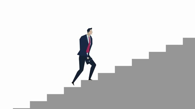 Businessman with Briefcase Climbing Stairs to Success Animation
