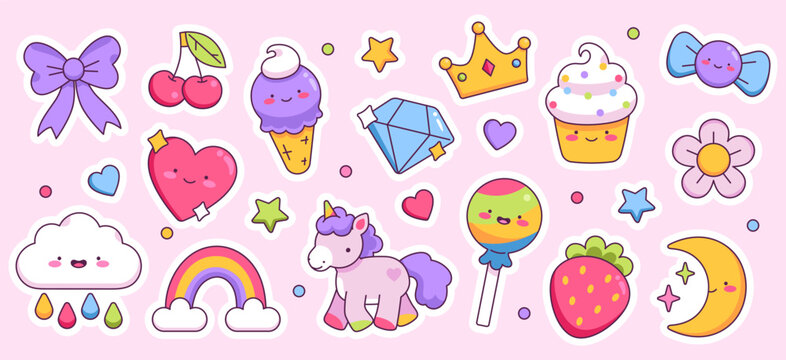 Kawaii Stickers Pack Cute Objects Cartoon