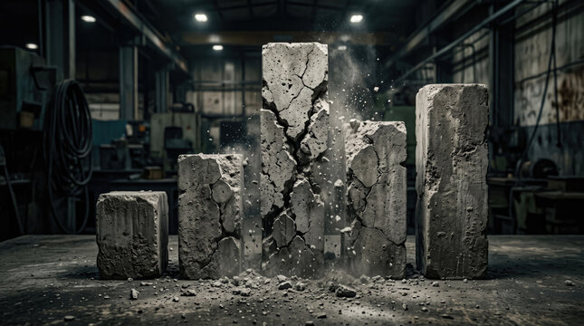 Concrete Support Pillars Fracturing and Breaking Under Intense Structural Pressure