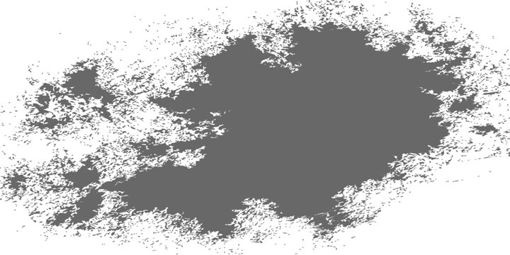 Abstract grunge brush stroke shape with distressed feathered edges. Abstract monochrome grunge texture background with distressed ink splatters and grainy charcoal pencil strokes on white