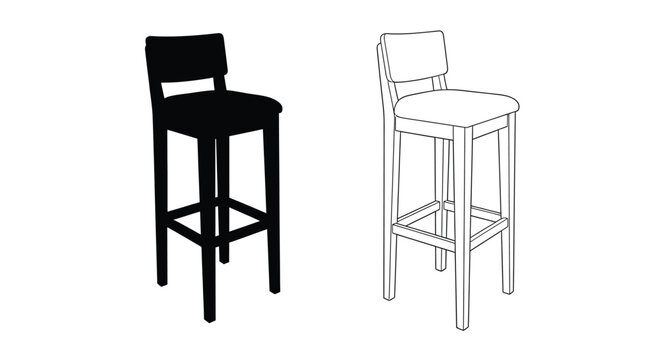 Bar stool silhouette against white background high quality