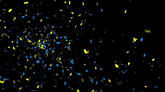 yellow and blue confetti explosion isolated alpha channel animation,celebration and black friday big sale shopping social media motion design element