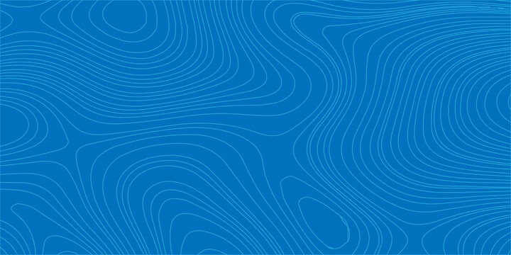Blue topographic map background with abstract contour lines for geography and cartography design. Light blue contour lines on a solid blue field.