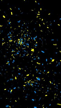yellow and blue confetti explosion isolated alpha channel animation,celebration and black friday big sale shopping vertical social media motion design element