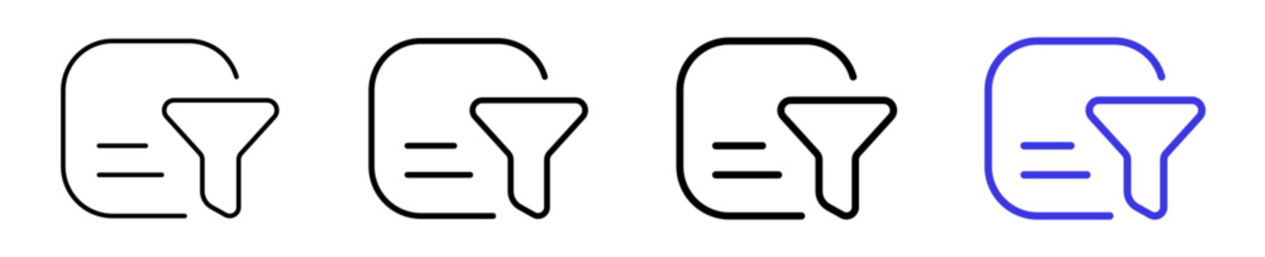 Document filter data sorting funnel linear icon collection design. Editable vector stroke icons