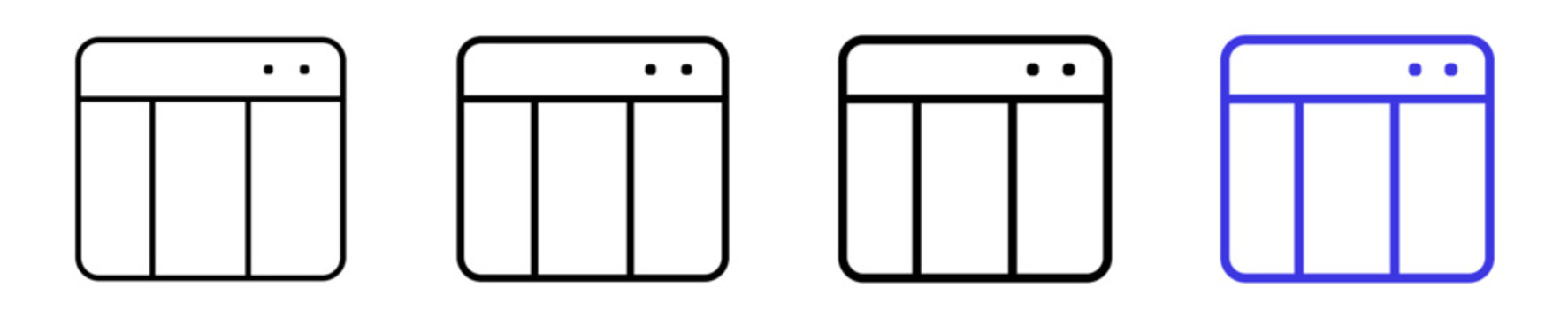 Layout grid window columns interface line icon set. Editable vector stroke icon design