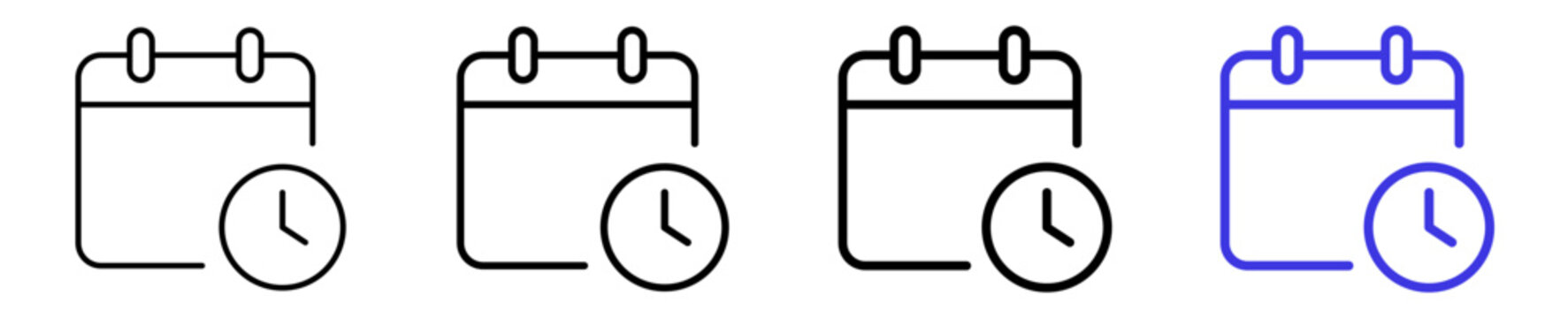 Schedule time management calendar clock linear icon collection design. Editable vector stroke icons