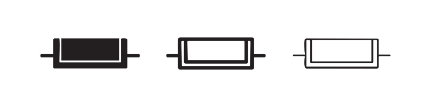 Paper towel holder icon set. Kitchen or bathroom dispenser symbol in solid, bold outline and thin outline styles. Cleaning pictogram.