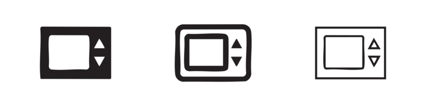 Scroll box UI element icon set. User interface input or up-down arrow symbol in solid, bold outline and thin outline styles.