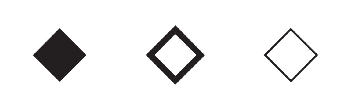 Diamond Shape Icon Set in Three Different Styles for Geometric Design