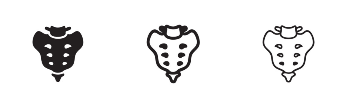 Human Sacrum Bone Icon Set in Three Styles for Medical Anatomy Education