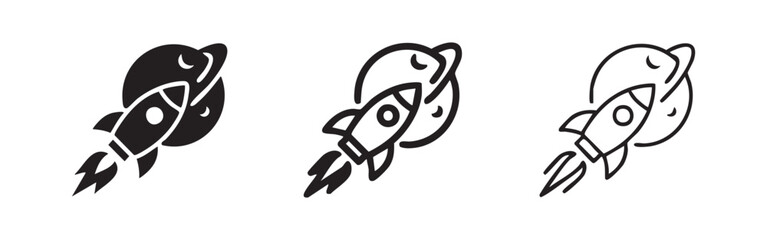 Obraz premium Rocket Ship Launch Orbiting Planet Icon Set for Space Exploration
