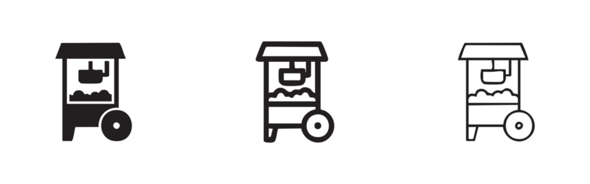 Vintage Popcorn Machine and Cinema Snack Icon Set