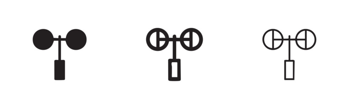 Anemometer icon set, wind speed meter or weather instrument in various styles