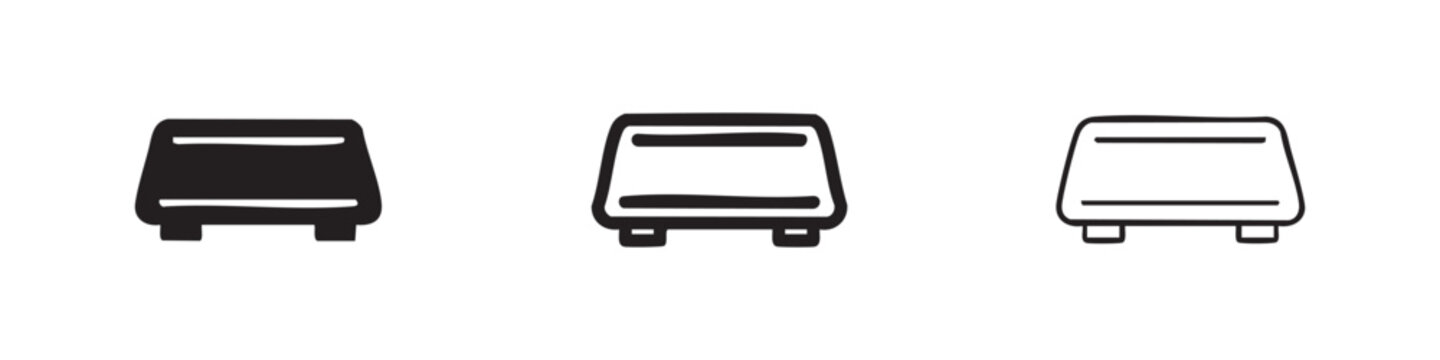 Treadmill icon, exercise machine or fitness equipment in solid and outline styles