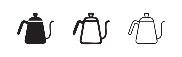 Obraz premium Gooseneck Kettle Icon Set - Pour Over Coffee Brewing Tools