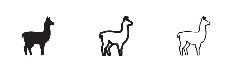 Naklejka premium Llama icons set. South American animal symbol in solid, outline, and linear style.