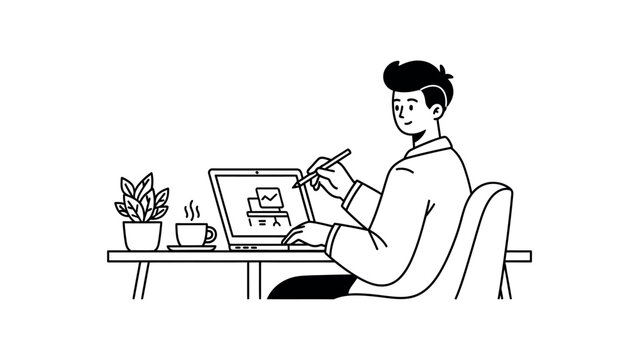 Man sitting at desk with laptop.