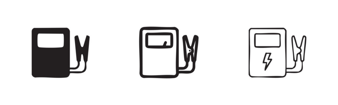 Car Battery Charger Icons Set. Automotive Jump Starter Symbols.