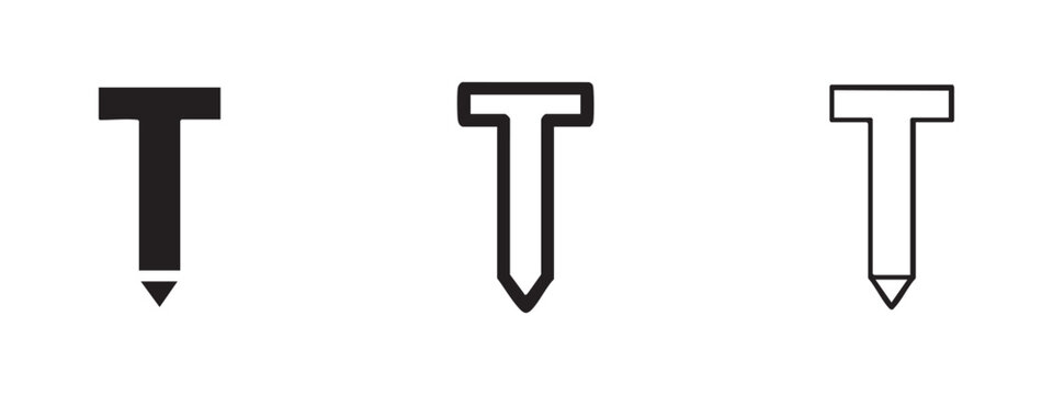 T-shaped nail or peg icon set in solid, thick, and thin outline styles.