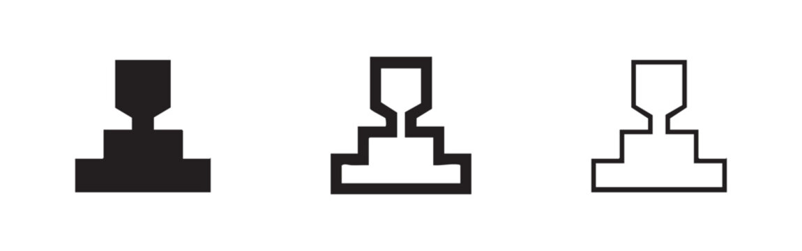 Icons of a stamp or seal in three styles: solid black, outlined black, and outlined white.