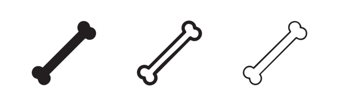 Bone Icon Set: Solid, Outline with Fill, and Outline