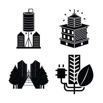 Smart City and Green Energy Sustainability Vector Icon Set