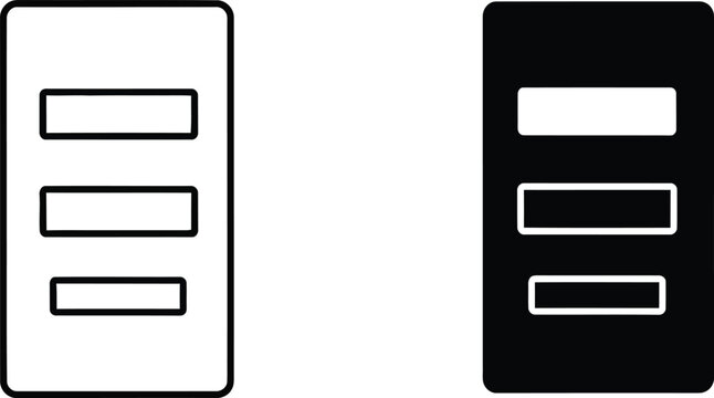 Three tiered storage unit icon set black and white vector illustration