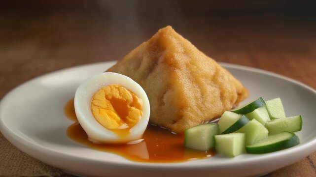Indonesian Fish Cake Pempek Kapal Selam with Egg Filling and Minimal Cuko Sauce