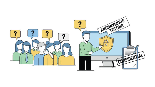 Man presenting anonymous testing concept.