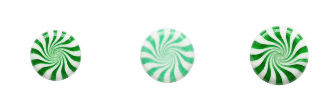 Traditional Green Peppermint Swirl Candy Isolated on White Background, PNG