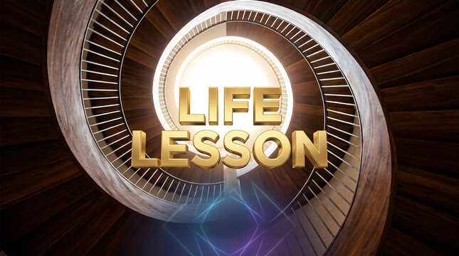 "Life Lesson" Text on Glowing Gold Circular Vortex Liht Effect Background