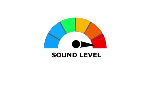 Sound level gauge with a black needle pointing to the red danger zone on a white background for audio monitoring systems