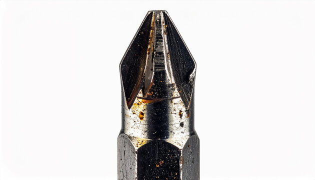 Close-Up Phillips Screwdriver Bit Isolated on White Background with Detailed Metallic Texture