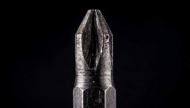 Dramatic Macro Shot of a Phillips Screwdriver Bit on Dark Background with Industrial Detail