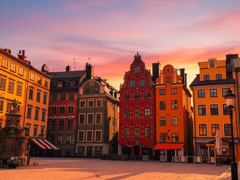 Gamla stan Old town quarter in Stockholm at sunset