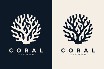 Obraz premium Coral reef logo with abstract ocean silhouette