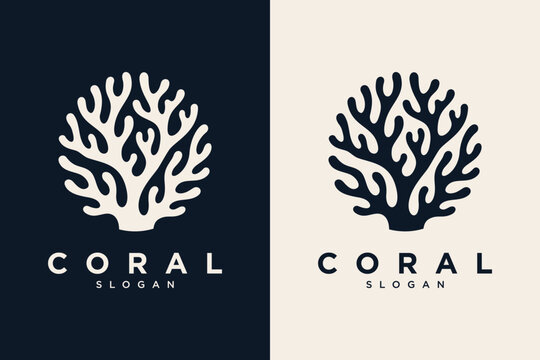Coral reef logo with abstract ocean silhouette