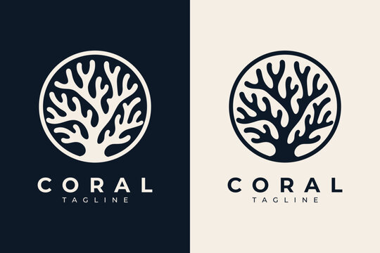 Coral reef logo with branch in circular