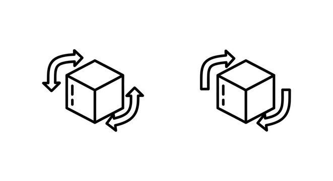 rotating cube icon 3d isometric box with arrows indicating rotation for logistics