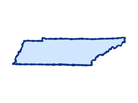 Doodle-style illustration of the Tennessee state map, featuring the recognizable shape of Tennessee in a simple, hand-drawn design.