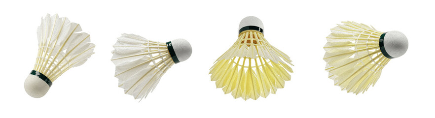 Pro Badminton Shuttlecock Set: Realistic White Goose Feather Birdies and Sports Equipment Graphics for Tournament, Training, and Fitness Design © Freezan