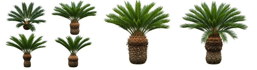 Sago Palm Tree Collection: Realistic Cycas Revoluta Plants, Tropical Cycad Foliage, and Ornamental Exotic Greenery for Landscaping and Design © Freezan