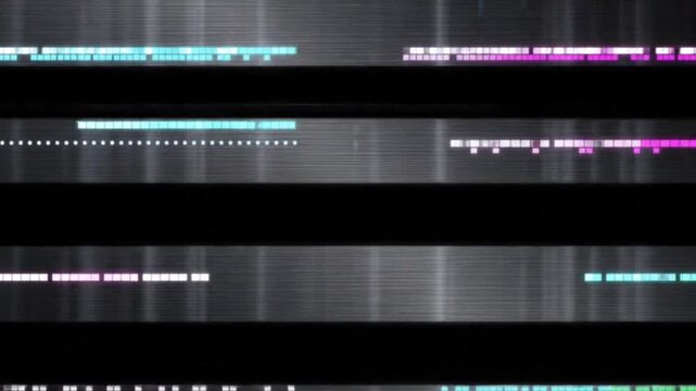 Abstract digital glitch art with vibrant neon lines and horizontal static interference on a textured gray background, symbolizing data corruption or signal disruption