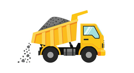Yellow Dump Truck Unloading Gravel on White Background, Construction Vehicle Illustration © jamal